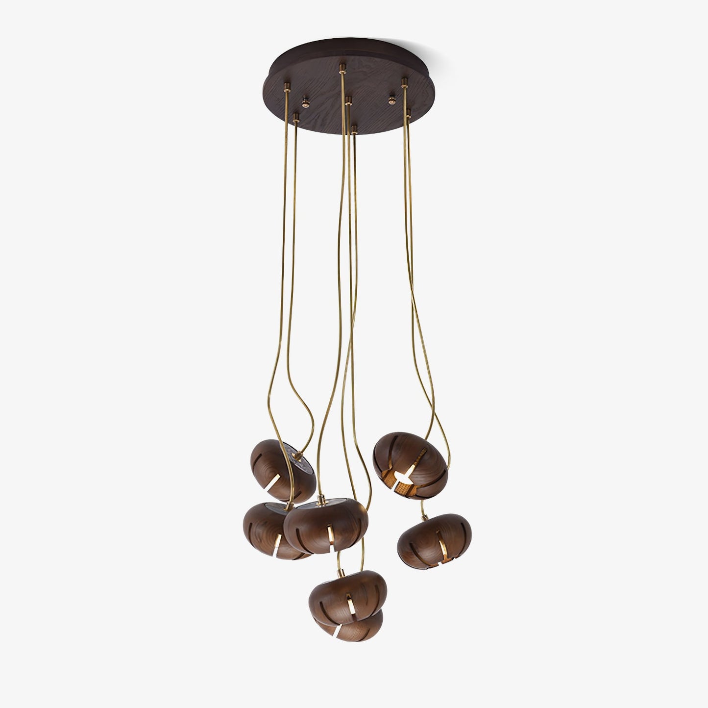 Rustic Wood Pumpkin Cluster Chandelier - Adjustable Height & Warm Glow