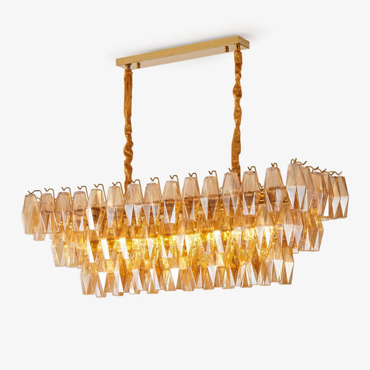 Amber Prism Glass Chandelier - Elegant Lighting with Adjustable Height