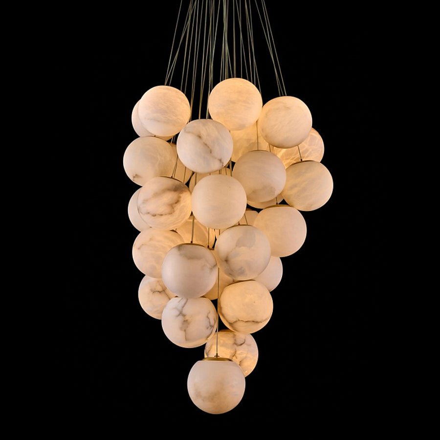 Elegant Alabaster Globe Chandelier with Adjustable Height & Soft Light