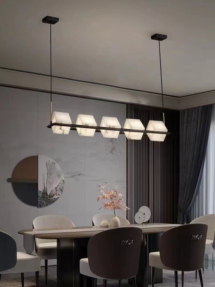 Alabaster Square Box Chandelier - Elegant Design with Adjustable Heigh