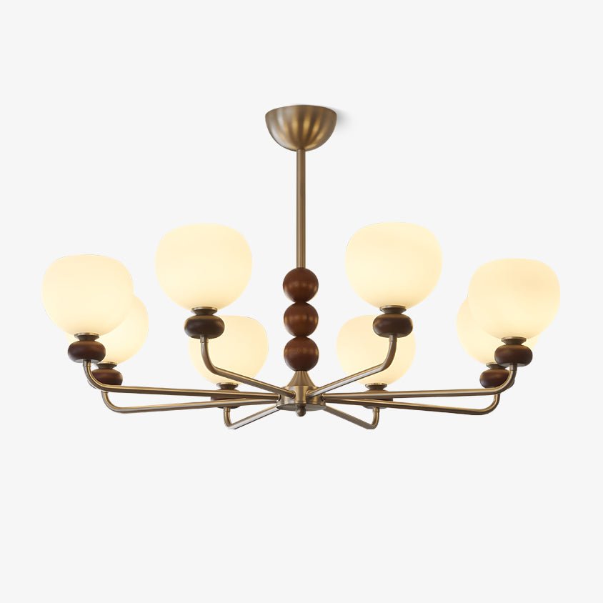 Modern Walnut Orb Chandelier - Adjustable Height, Elegant Design