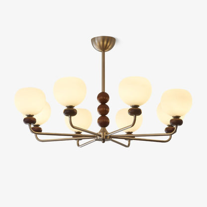 Modern Walnut Orb Chandelier - Adjustable Height, Elegant Design