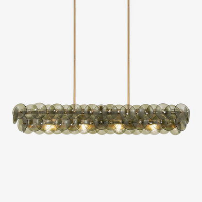 Pressed Glass Disc Linear Chandelier with Adjustable Height & LED Comp