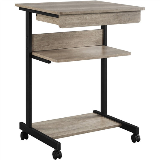 Rolling Computer Desk with Drawer & Keyboard Tray Position 2