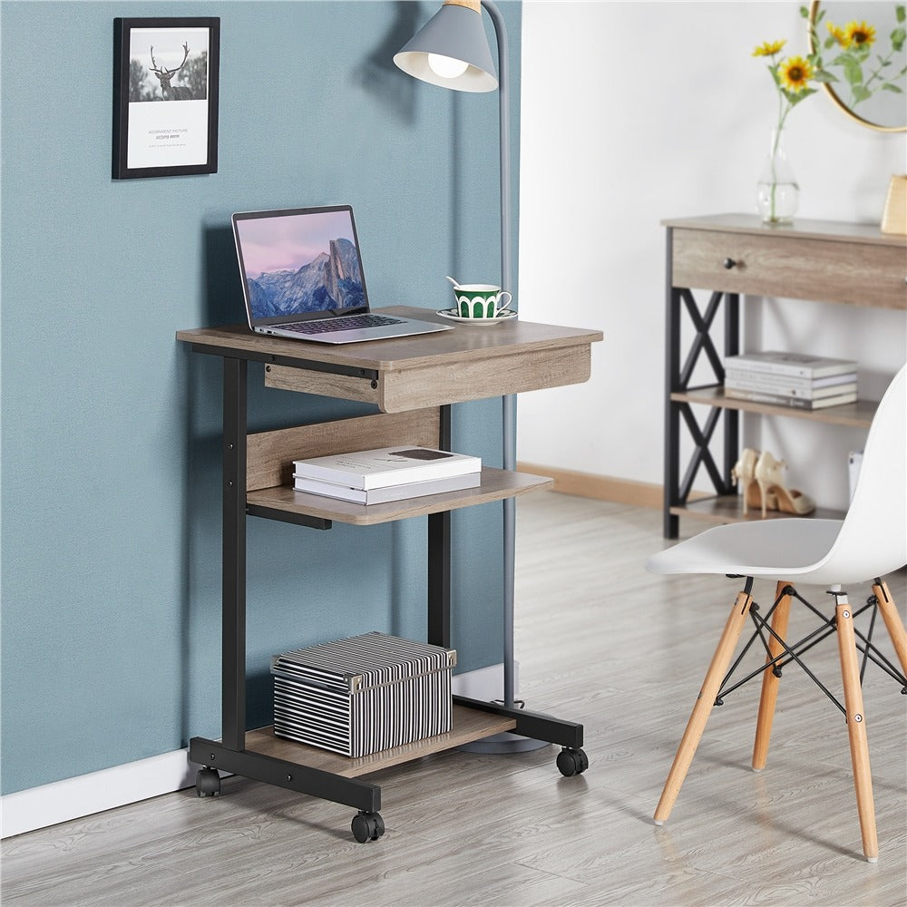 Rolling Computer Desk with Drawer & Keyboard Tray Position 8