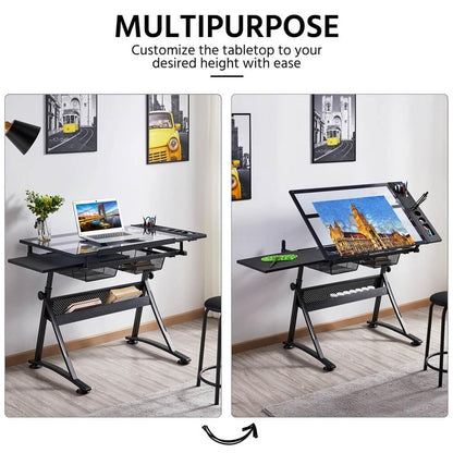 Glass Drafting Table 28’’ to 36’’ Position 8