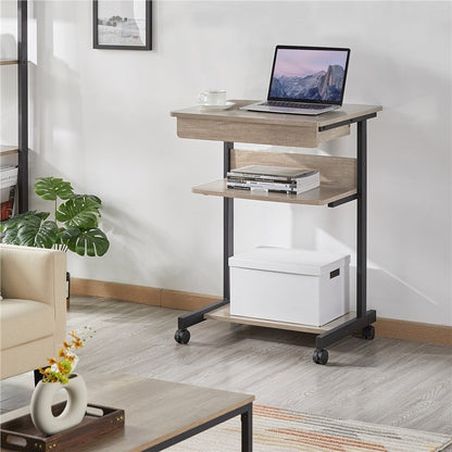 Rolling Computer Desk with Drawer & Keyboard Tray Position 1