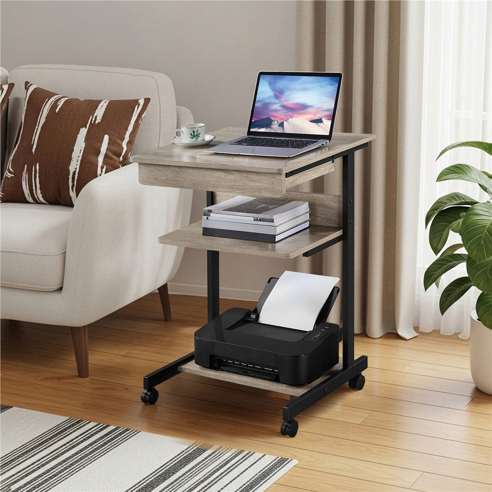 Rolling Computer Desk with Drawer & Keyboard Tray Position 7