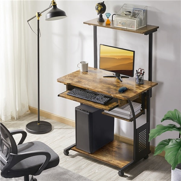 3 Tiers Rolling Computer Desk with Keyboard Tray Position 1