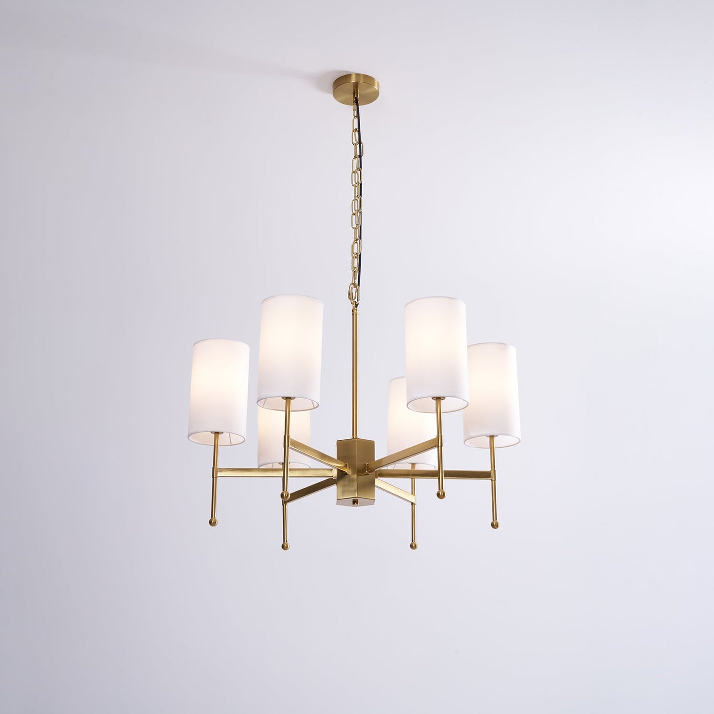 Brass Chandelier with Adjustable Height and Elegant Crystal Accents