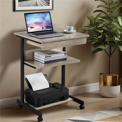 Rolling Computer Desk with Drawer & Keyboard Tray Position 9