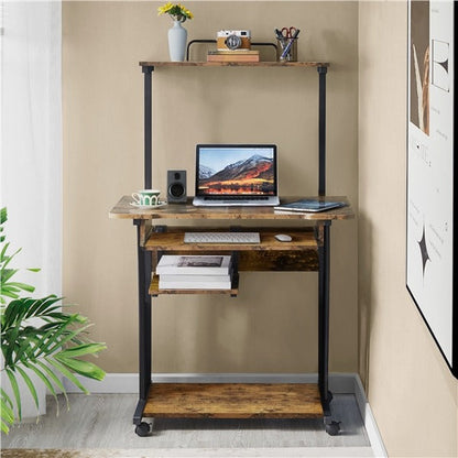 3 Tiers Rolling Computer Desk with Keyboard Tray Position 7