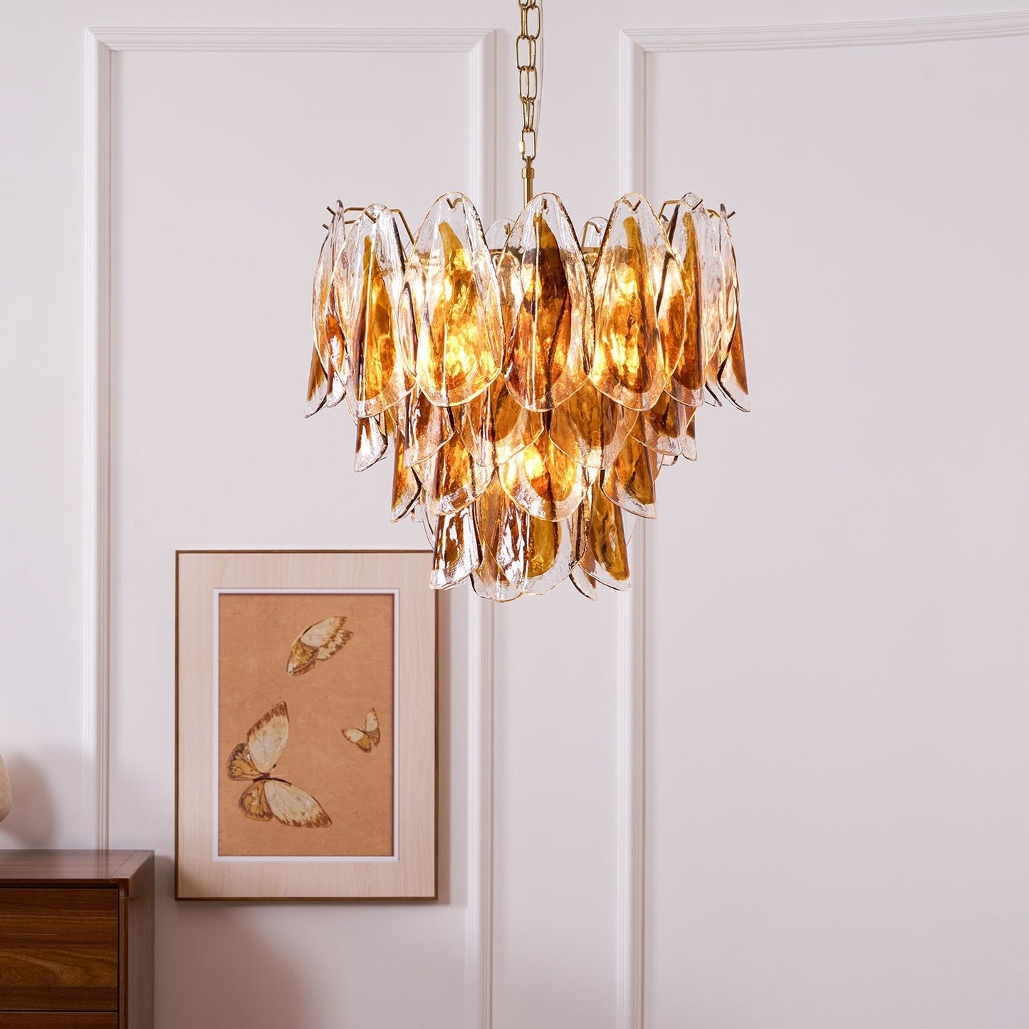 Solviva Modern Glass Chandelier with Adjustable Height & LED Compatibi