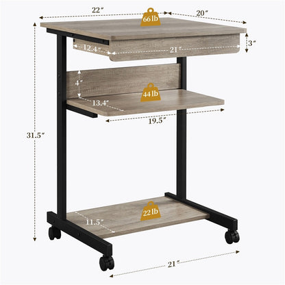 Rolling Computer Desk with Drawer & Keyboard Tray Position 4