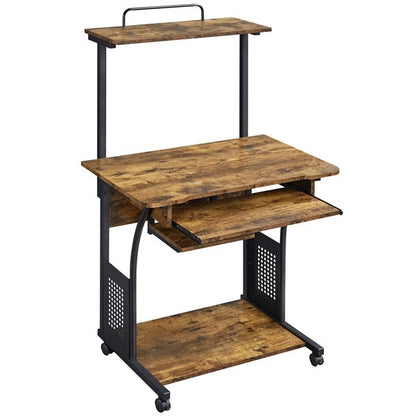 3 Tiers Rolling Computer Desk with Keyboard Tray Position 2