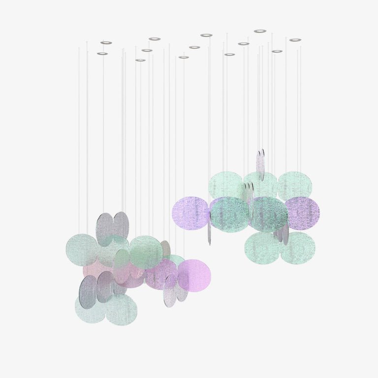 Iridescent Disc Chandelier - Adjustable Height, Energy-Efficient LED