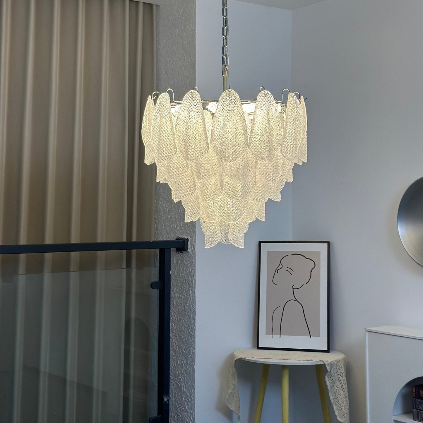 Elegant Glass Teardrop Chandelier with Adjustable Height & LED Compati