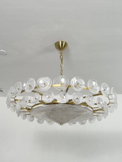 Solaris Disc Glass Chandelier - Modern Design, Adjustable Height, LED