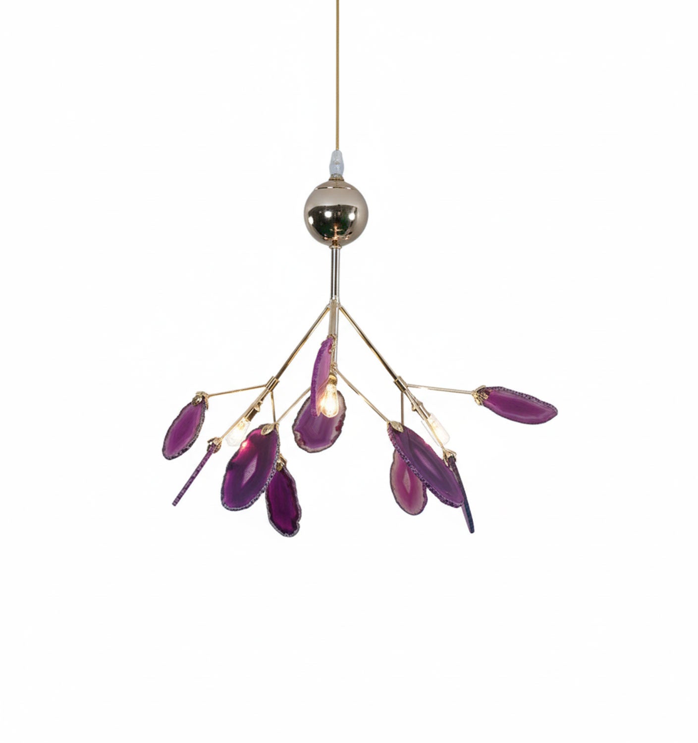 Elegant Agate Flake Chandelier with Adjustable Height & Soft Lighting