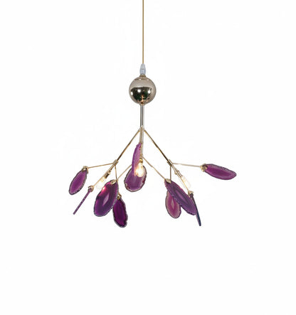 Elegant Agate Flake Chandelier with Adjustable Height & Soft Lighting