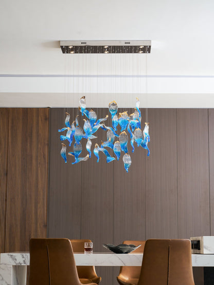 Ocean Drift Custom Blown Glass Chandelier with Adjustable Height & LED