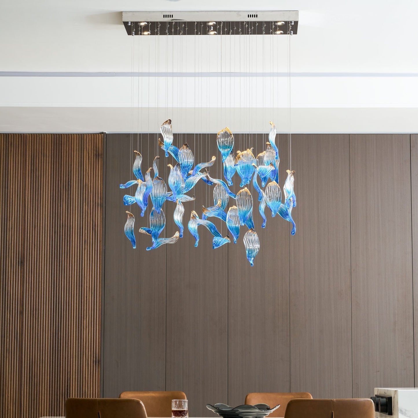 Ocean Drift Custom Blown Glass Chandelier with Adjustable Height & LED