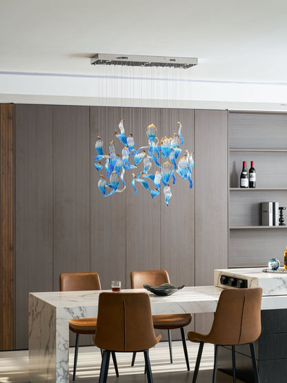 Ocean Drift Custom Blown Glass Chandelier with Adjustable Height & LED