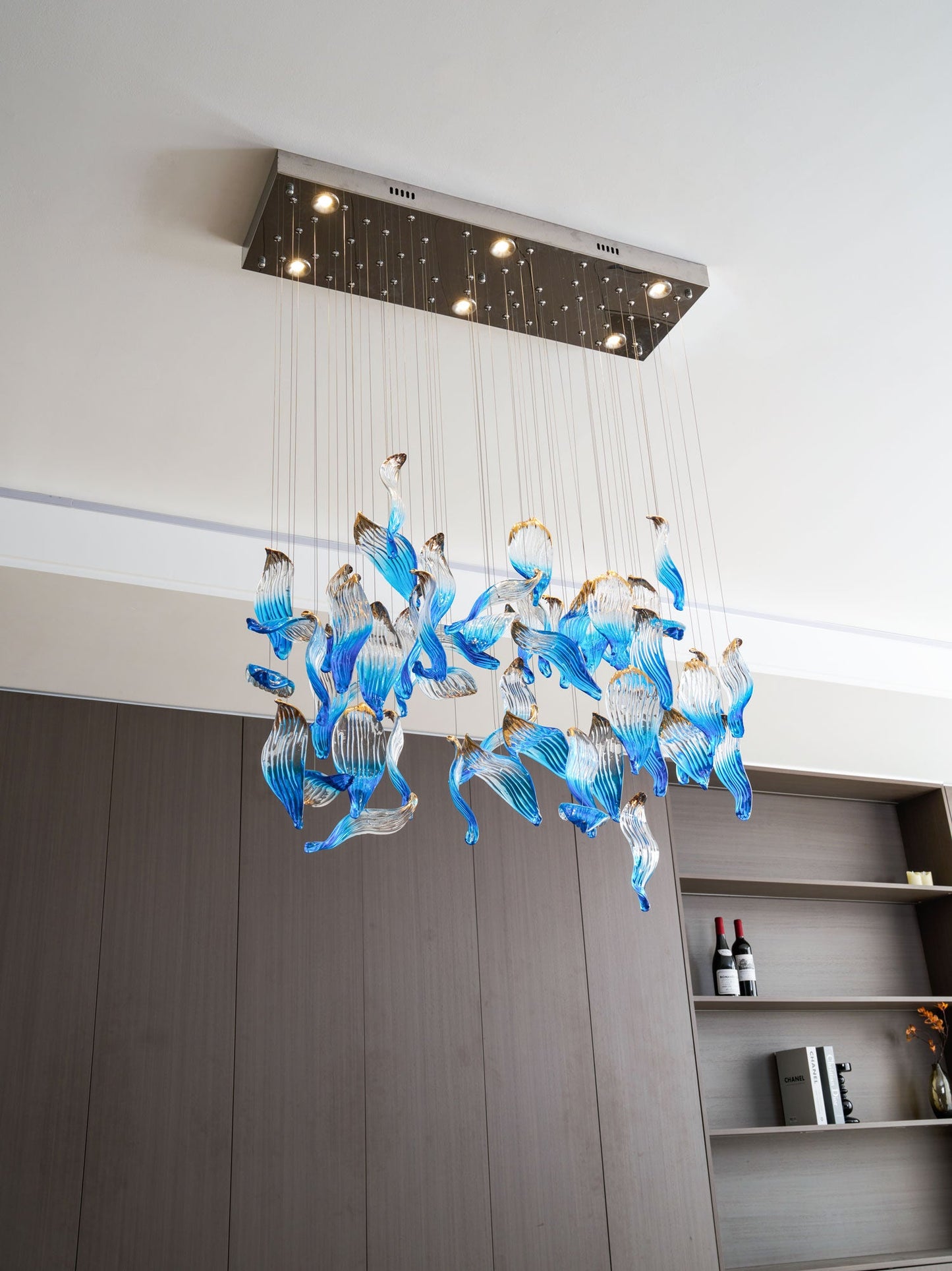 Ocean Drift Custom Blown Glass Chandelier with Adjustable Height & LED