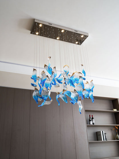 Ocean Drift Custom Blown Glass Chandelier with Adjustable Height & LED