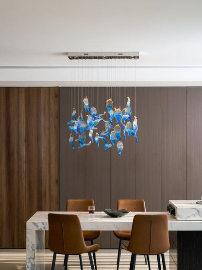 Ocean Drift Custom Blown Glass Chandelier with Adjustable Height & LED