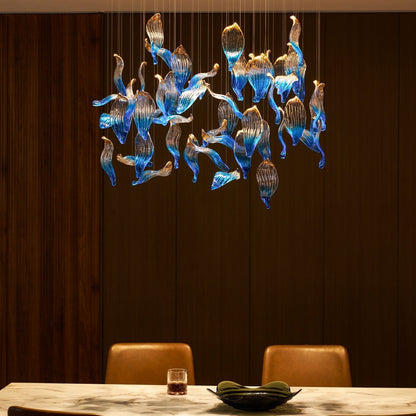 Ocean Drift Custom Blown Glass Chandelier with Adjustable Height & LED
