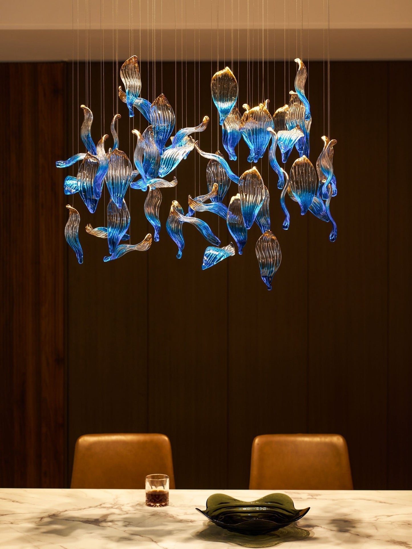 Ocean Drift Custom Blown Glass Chandelier with Adjustable Height & LED