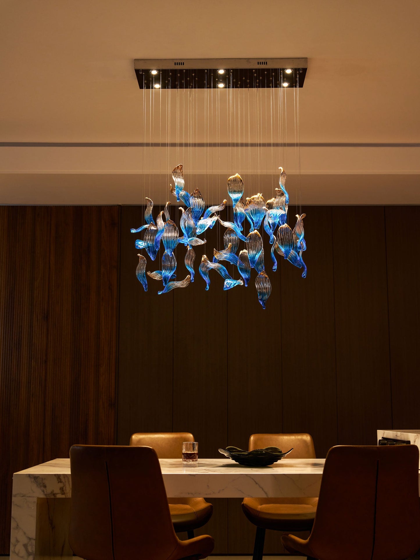 Ocean Drift Custom Blown Glass Chandelier with Adjustable Height & LED