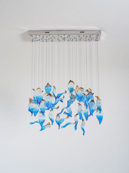 Ocean Drift Custom Blown Glass Chandelier with Adjustable Height & LED