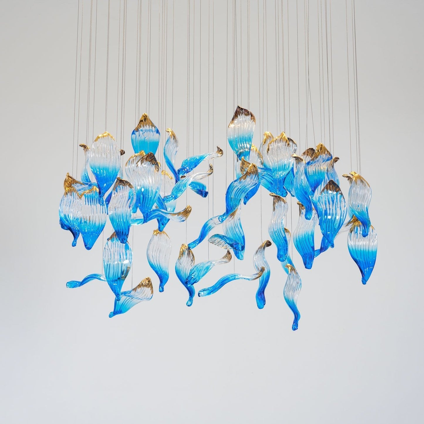 Ocean Drift Custom Blown Glass Chandelier with Adjustable Height & LED