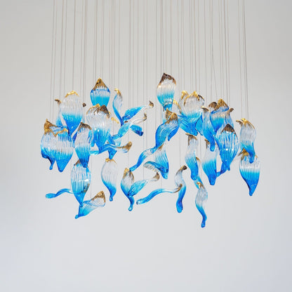 Ocean Drift Custom Blown Glass Chandelier with Adjustable Height & LED
