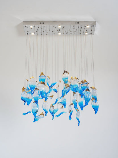 Ocean Drift Custom Blown Glass Chandelier with Adjustable Height & LED