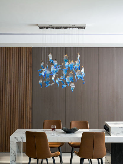 Ocean Drift Custom Blown Glass Chandelier with Adjustable Height & LED