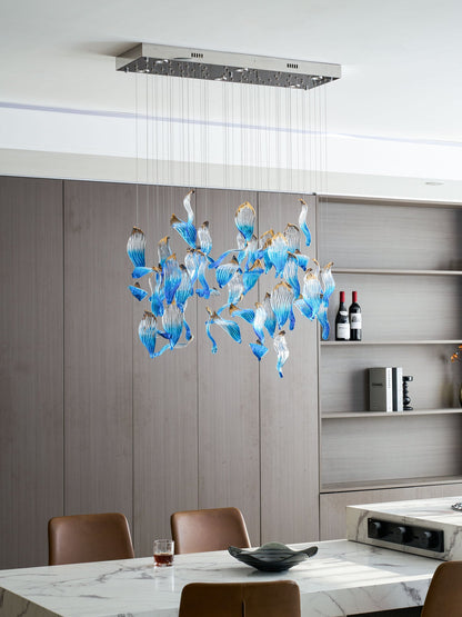 Ocean Drift Custom Blown Glass Chandelier with Adjustable Height & LED