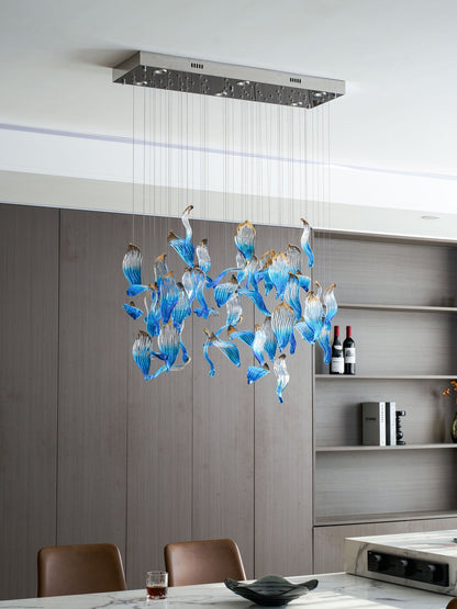 Ocean Drift Custom Blown Glass Chandelier with Adjustable Height & LED