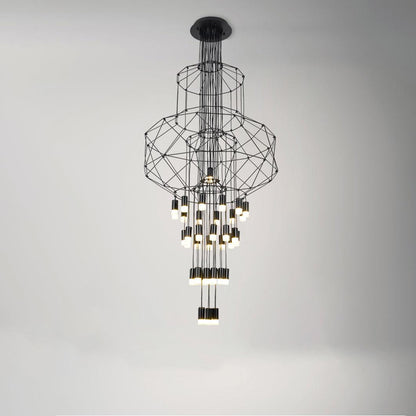 Elegant Lattice Chandelier with Adjustable Height and Crystal Accents