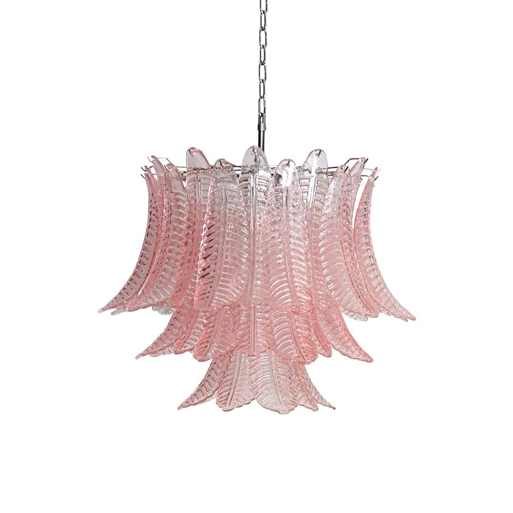 Elegant Pink Glass Leaf Chandelier - Adjustable Height & Energy Effici