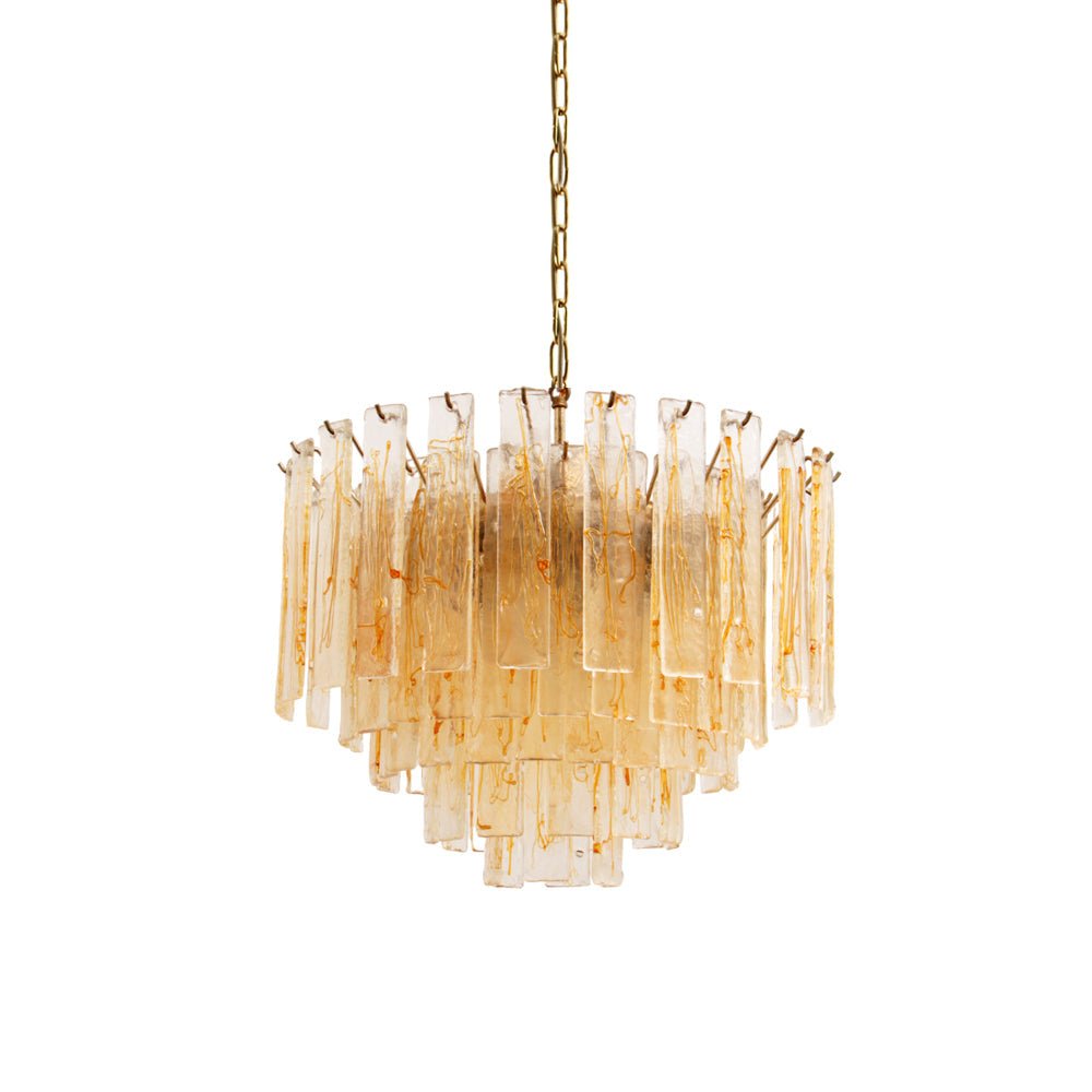 Elegant Golden Amber Glass Chandelier with Adjustable Height & LED Com