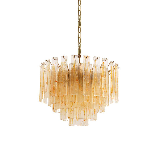 Elegant Golden Amber Glass Chandelier with Adjustable Height & LED Com