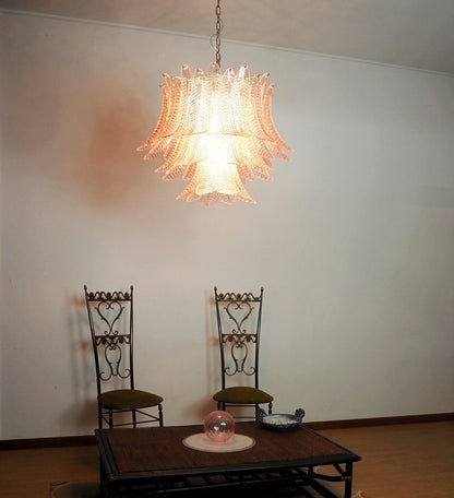 Elegant Pink Glass Leaf Chandelier - Adjustable Height & Energy Effici
