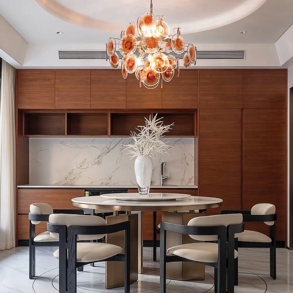 Elegant Glass Chandelier with Adjustable Height and Dimmable Lighting