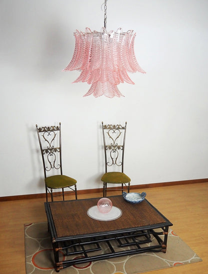 Elegant Pink Glass Leaf Chandelier - Adjustable Height & Energy Effici