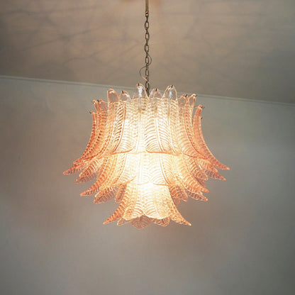 Elegant Pink Glass Leaf Chandelier - Adjustable Height & Energy Effici