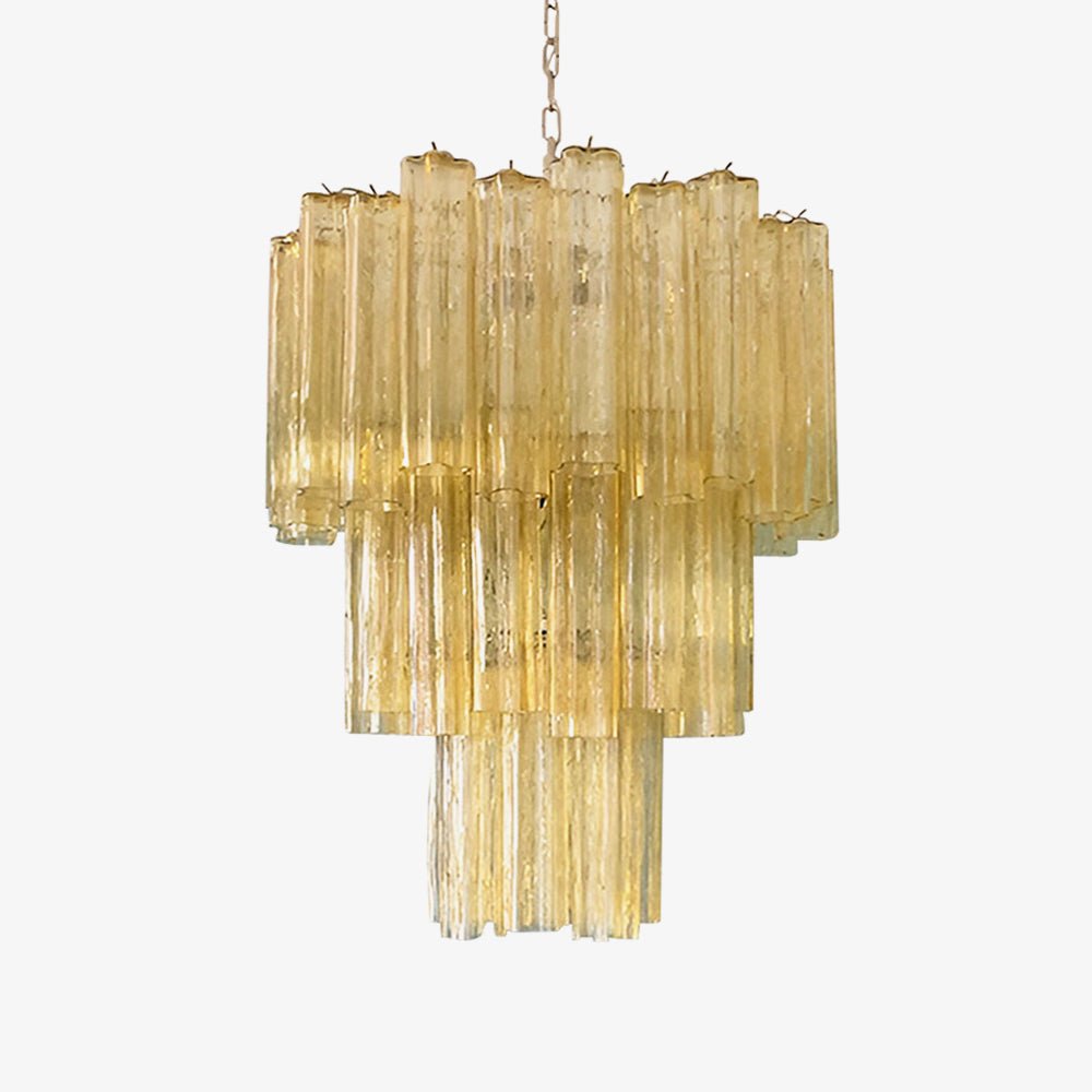 Elegant Yellow Glass Tube Chandelier with Adjustable Height & LED Comp