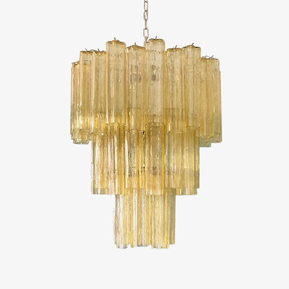 Elegant Yellow Glass Tube Chandelier with Adjustable Height & LED Comp